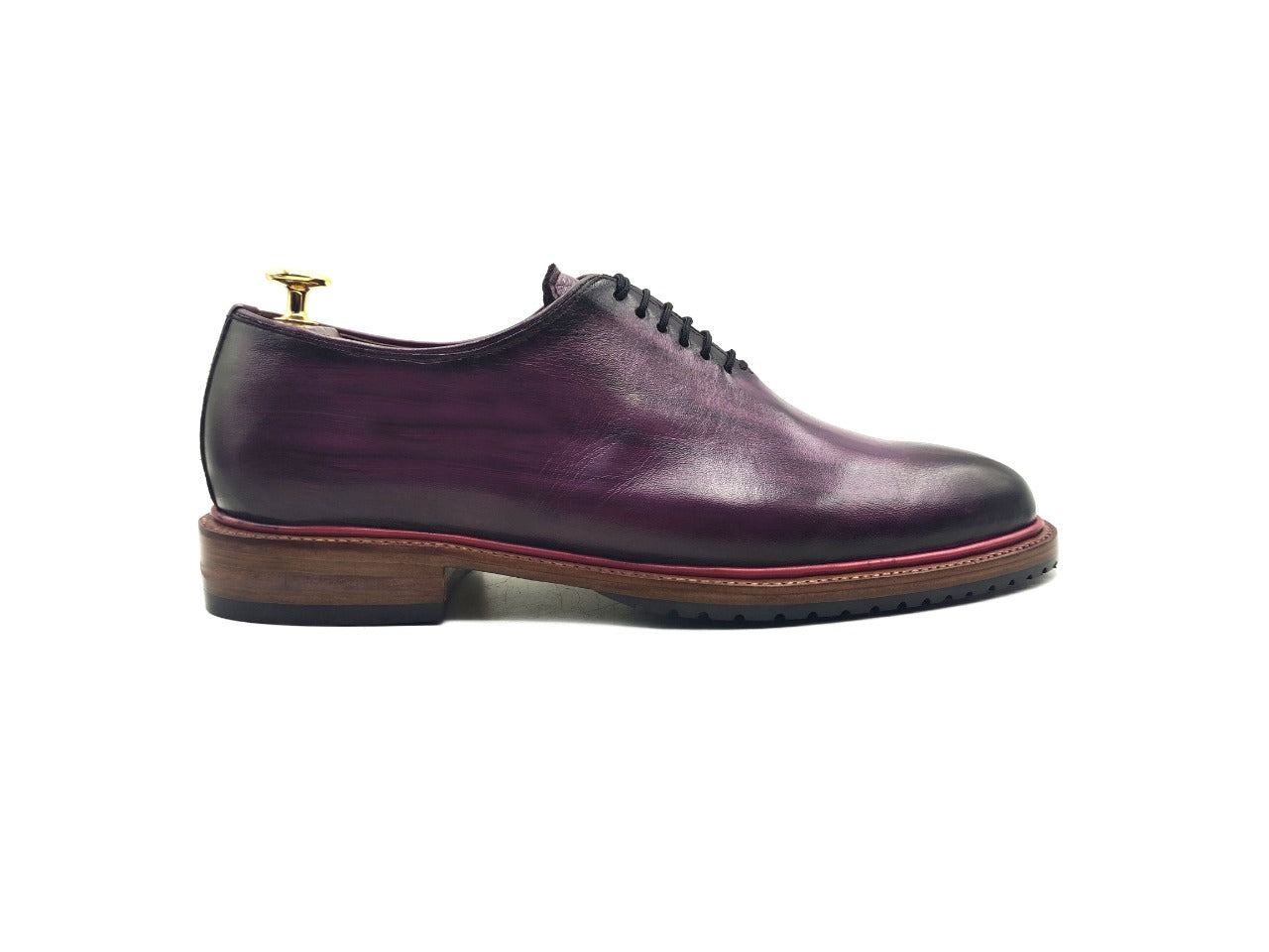 Handmade Men's Genuine Purple Leather Black Shaded Lace Up Oxford Dress Shoes