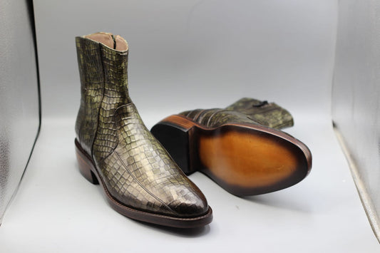 Handmade Men's Chelsea Crocodile Print Leather Boots