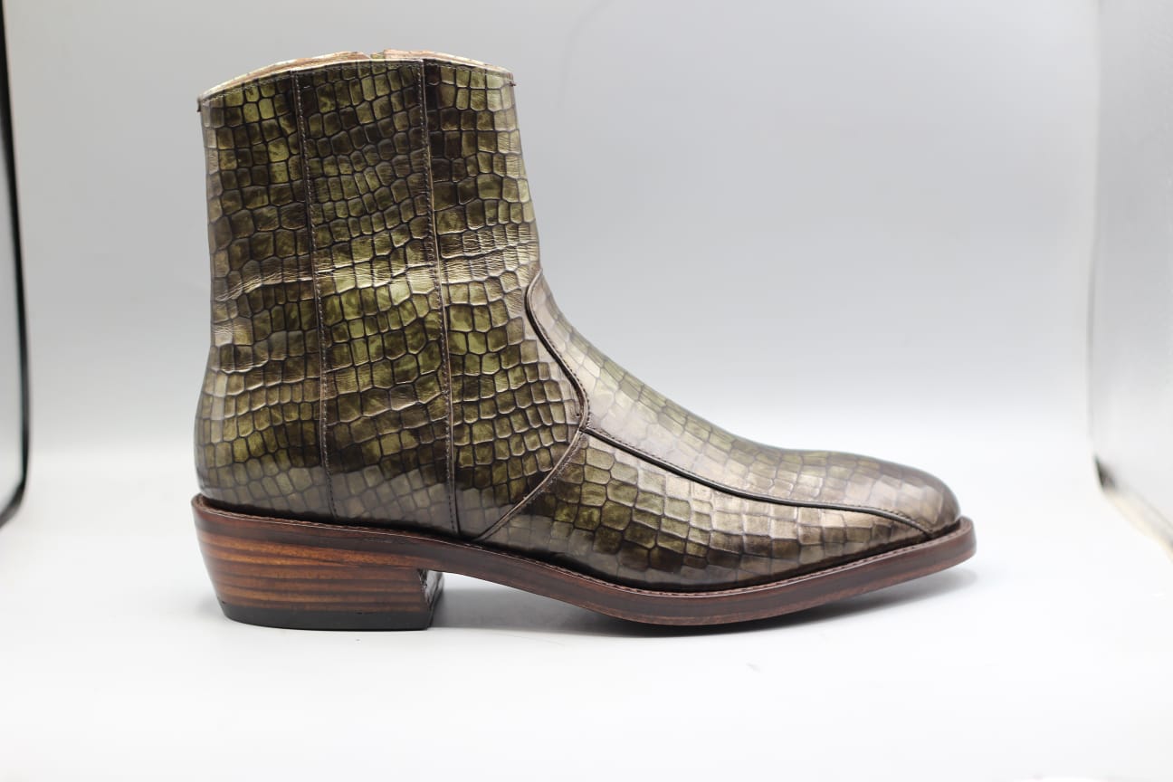 Handmade Men's Chelsea Crocodile Print Leather Boots