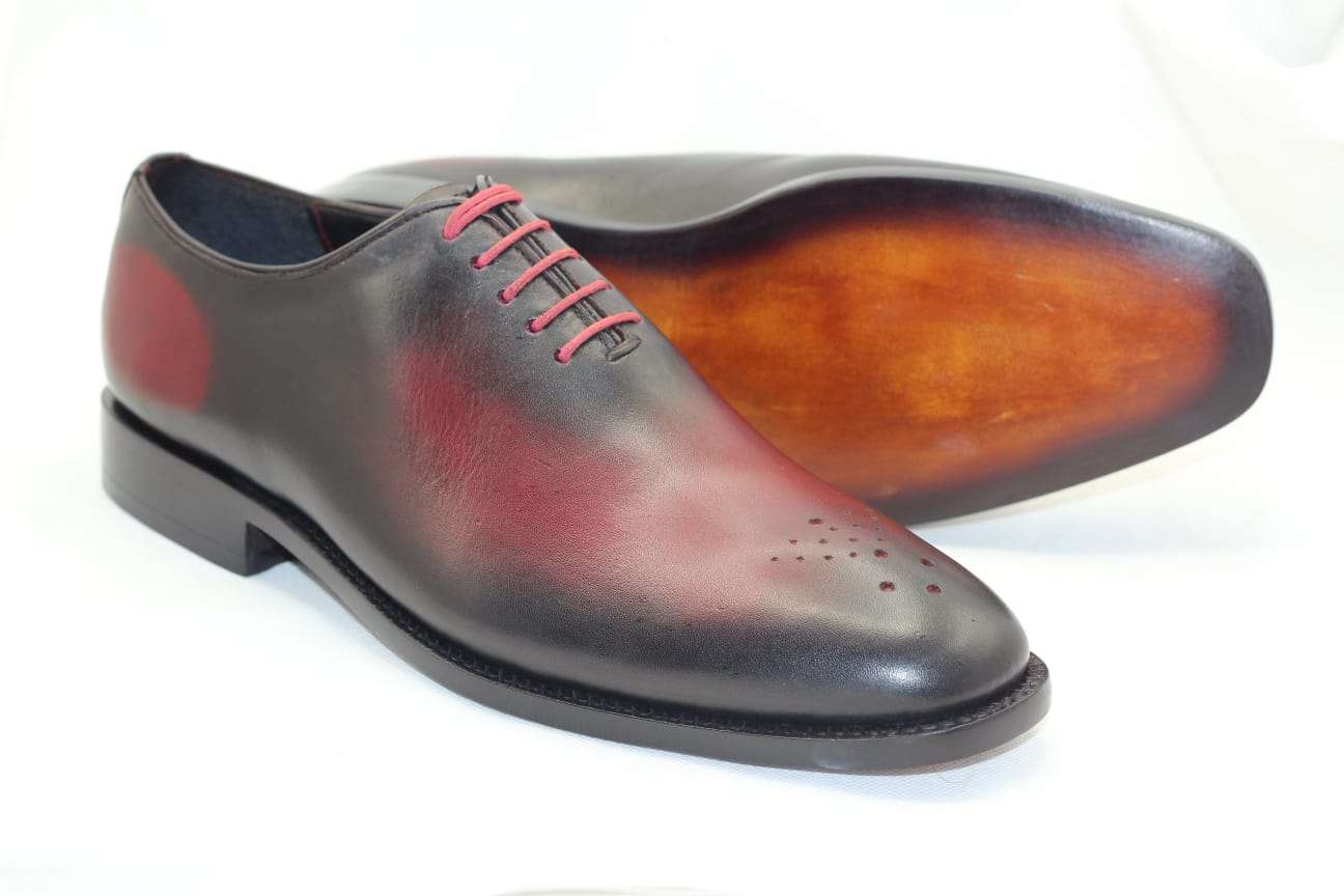 Men's Reddish and Black Derby Shoes with Closed lacing