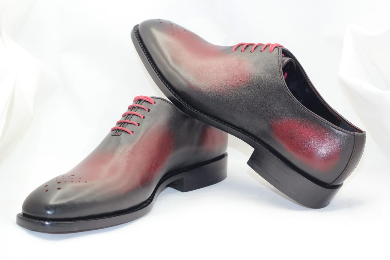 Men's Reddish and Black Derby Shoes with Closed lacing