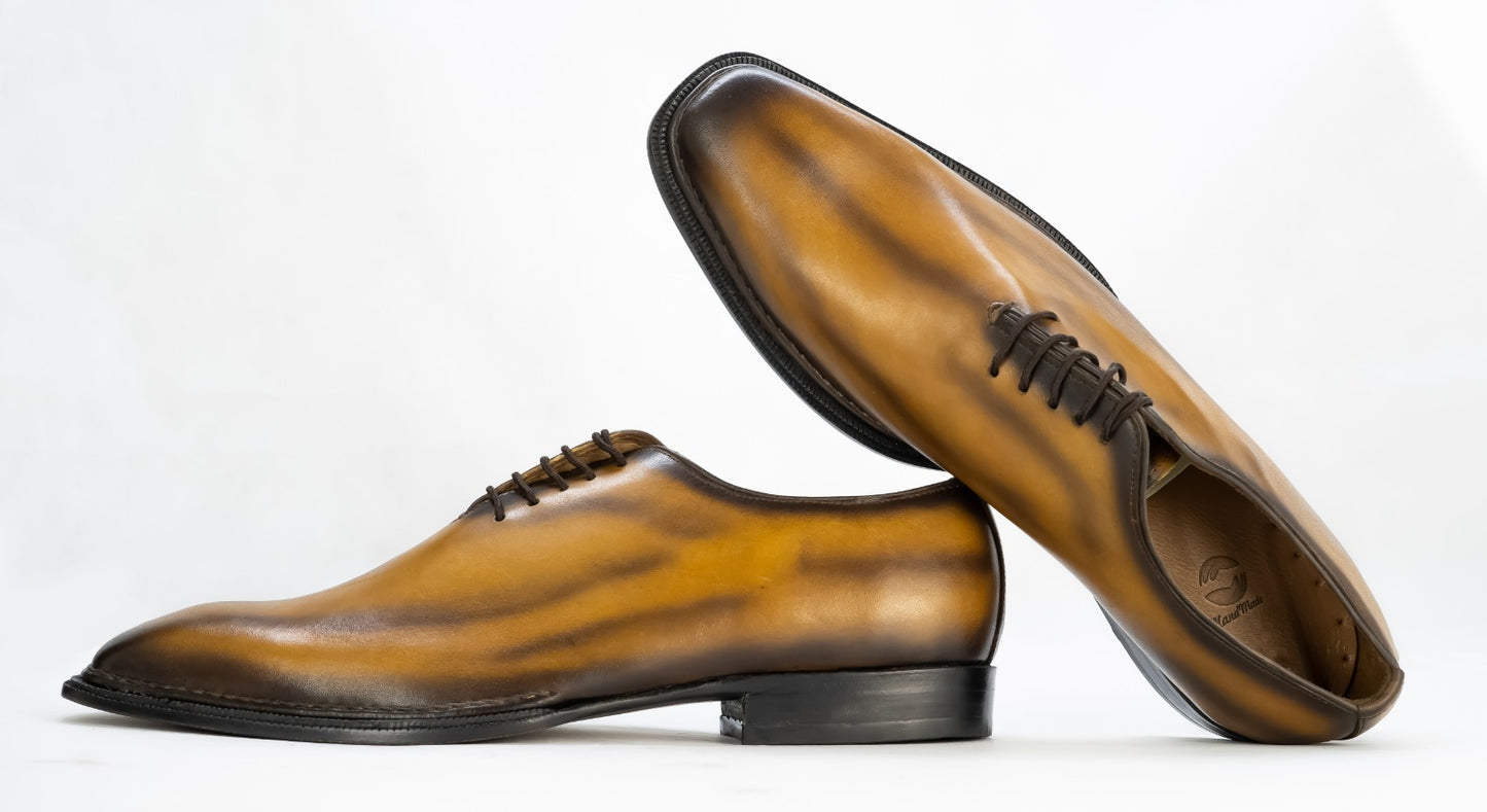 Men's Wood Color Derby Shoes with Closed lacing