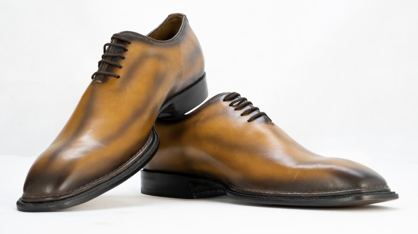 Men's Wood Color Derby Shoes with Closed lacing