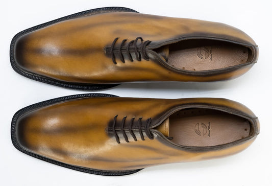 Men's Wood Color Derby Shoes with Closed lacing