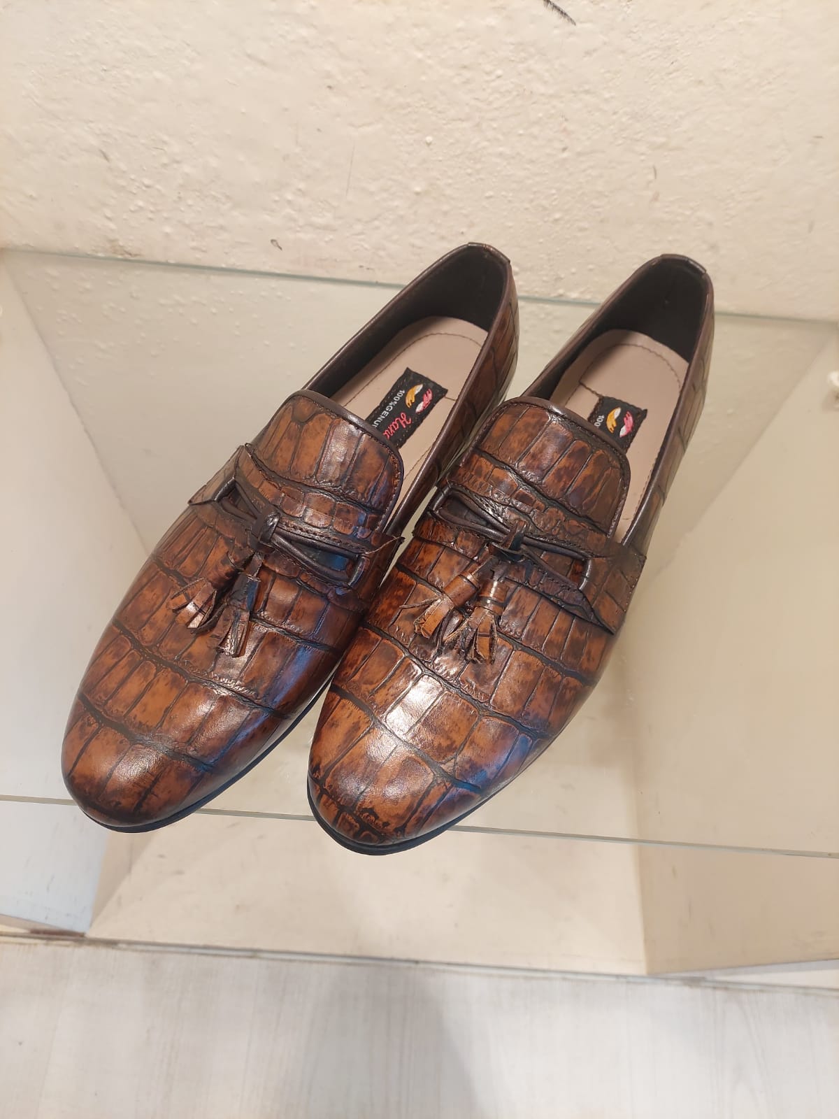 Croc Textured Brown Flat Loafers