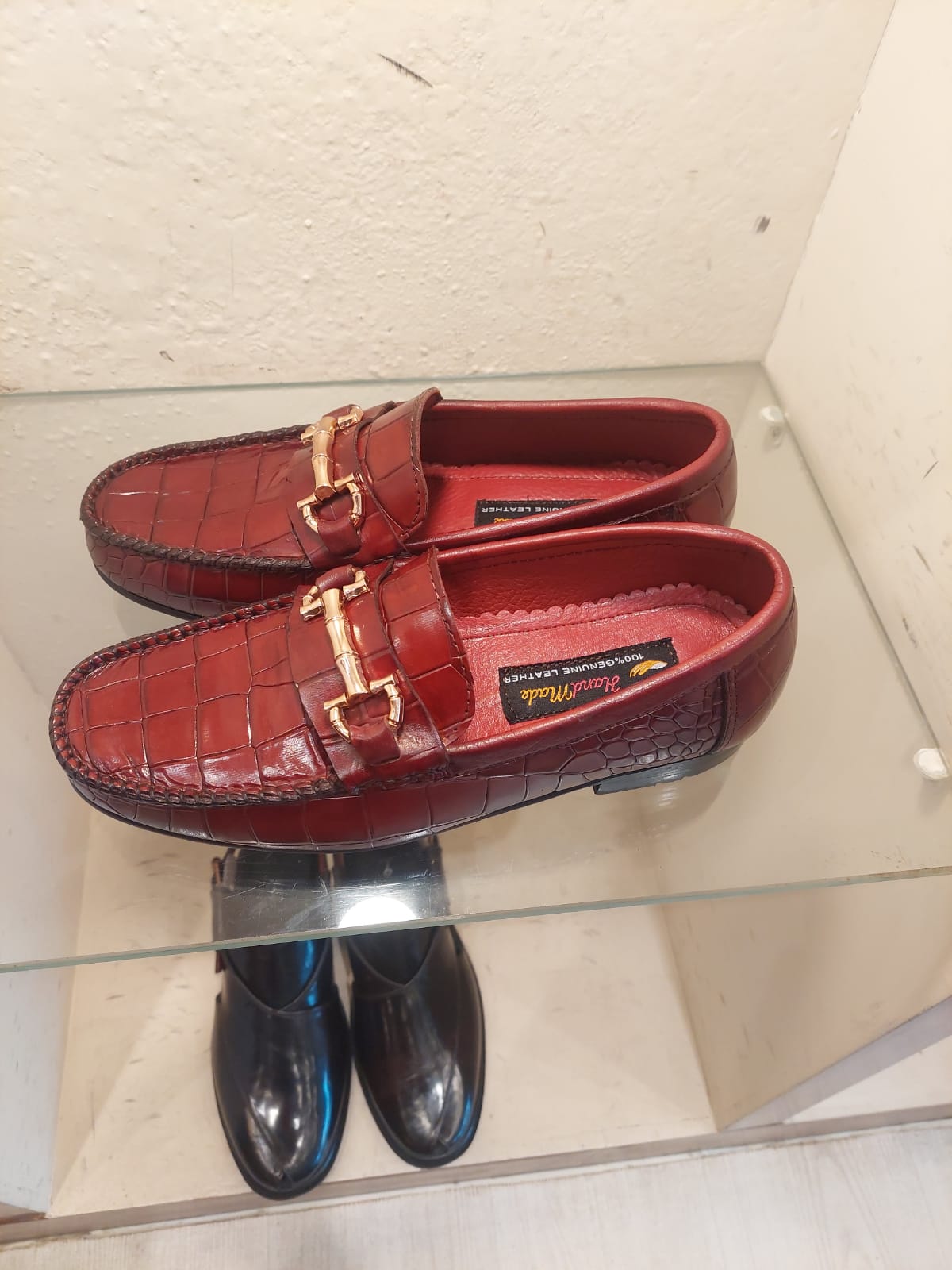 Croc Textured Red Flat Loafers