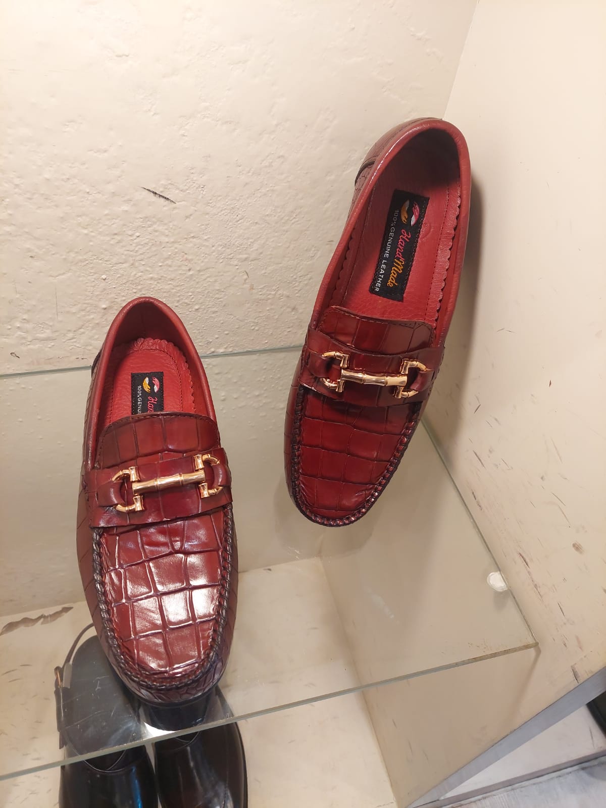 Croc Textured Red Flat Loafers