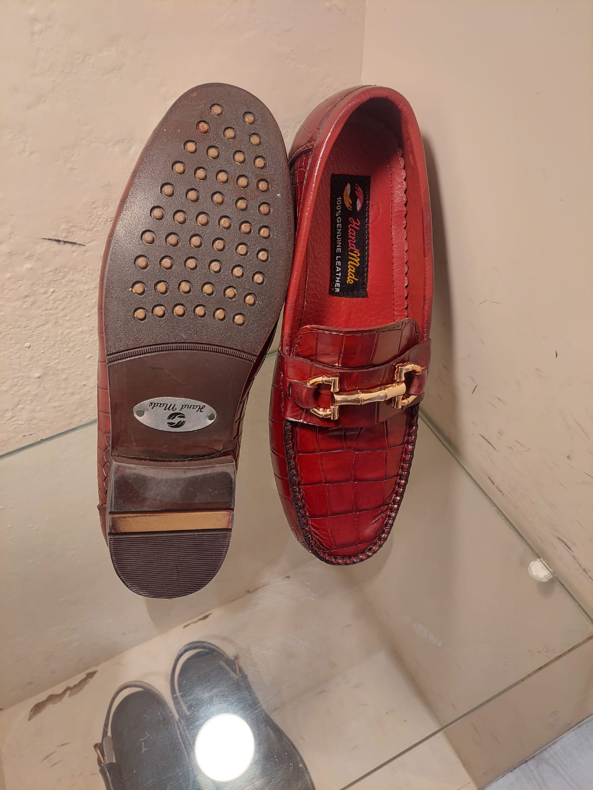 Croc Textured Red Flat Loafers